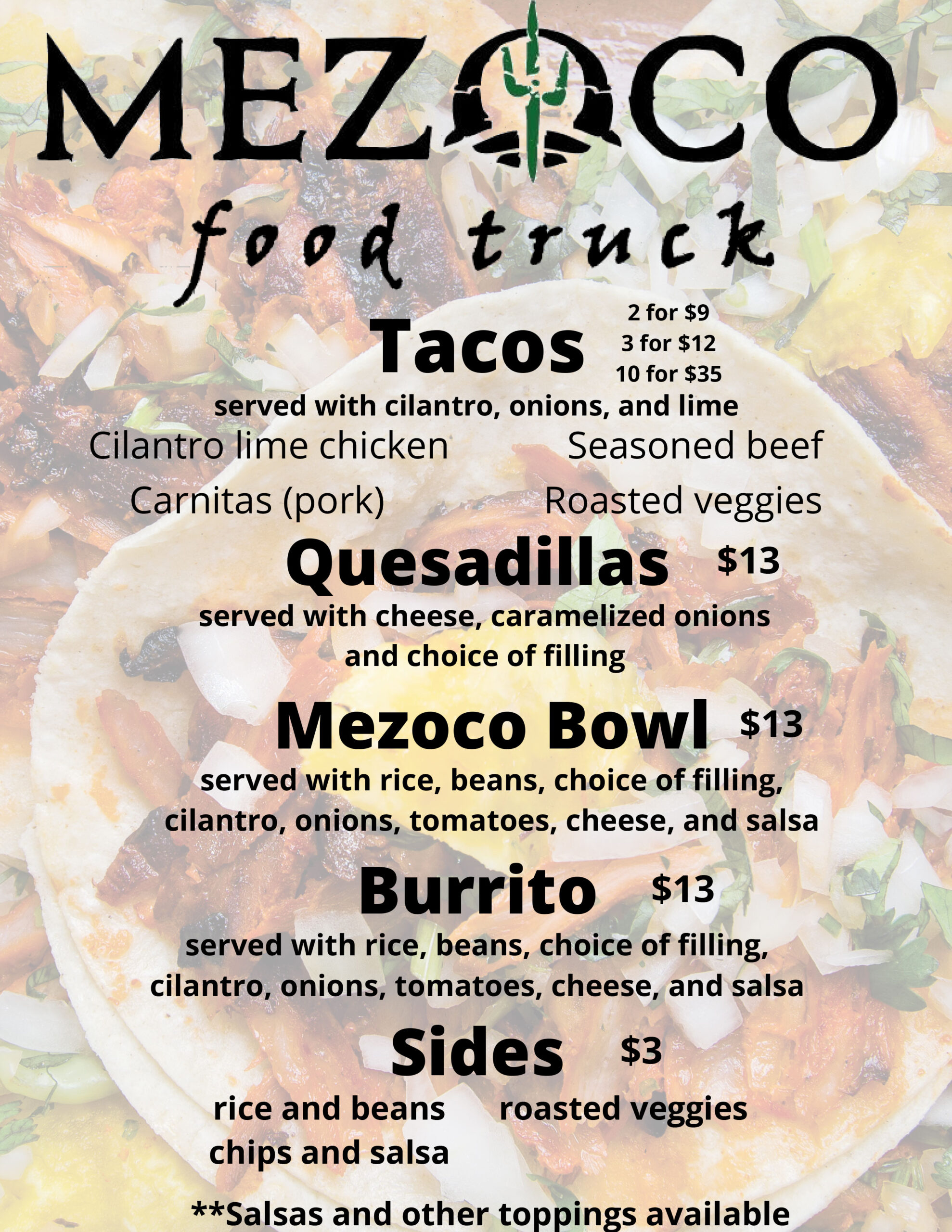 Mezoco Menu | Food Trucks On The Move